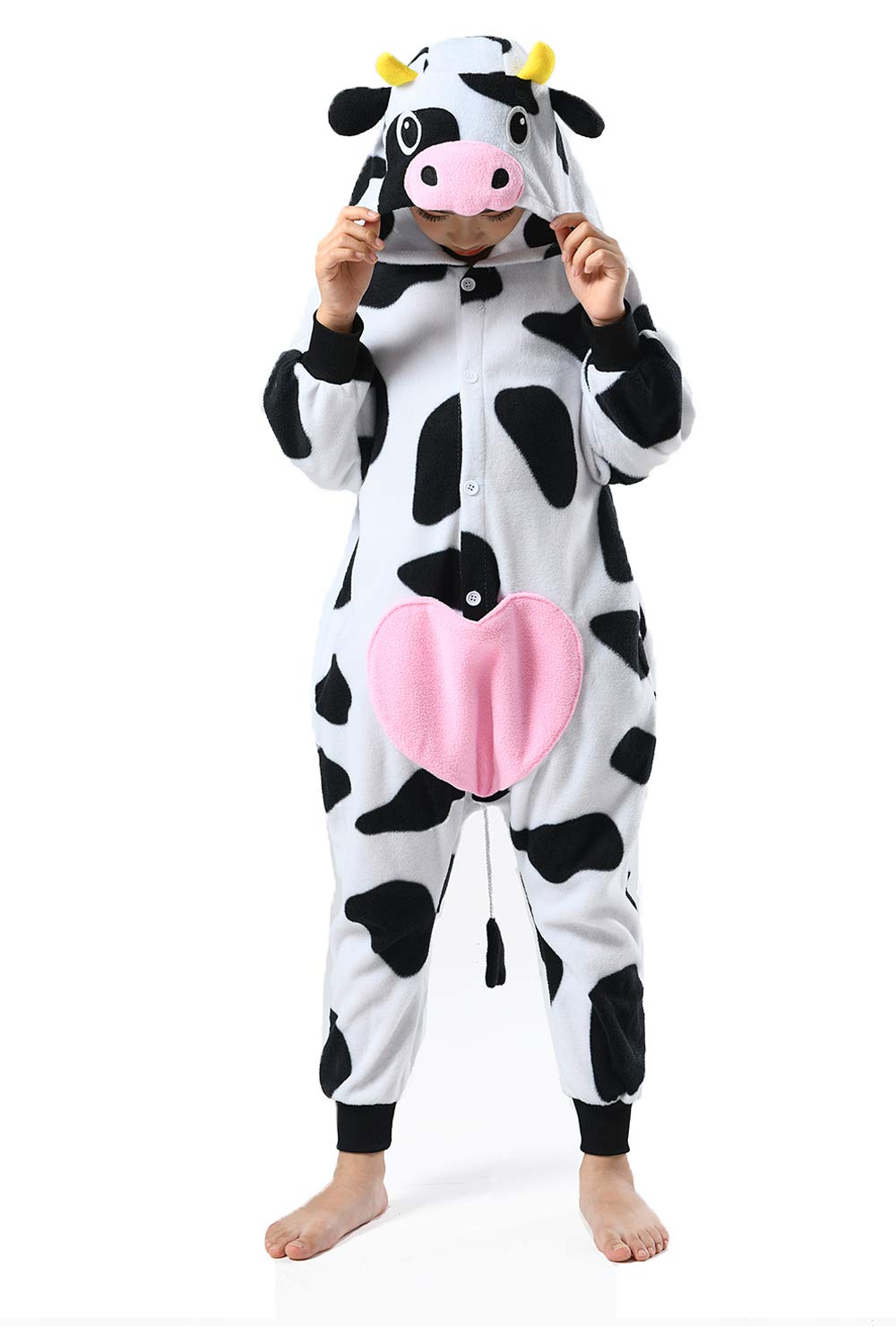 Canasour Kids Cow Onesie Farm Animal Halloween Cosplay Costume For 4T Girls Unisex Outfuit One Piece Hooded Soft Pajamas Party B