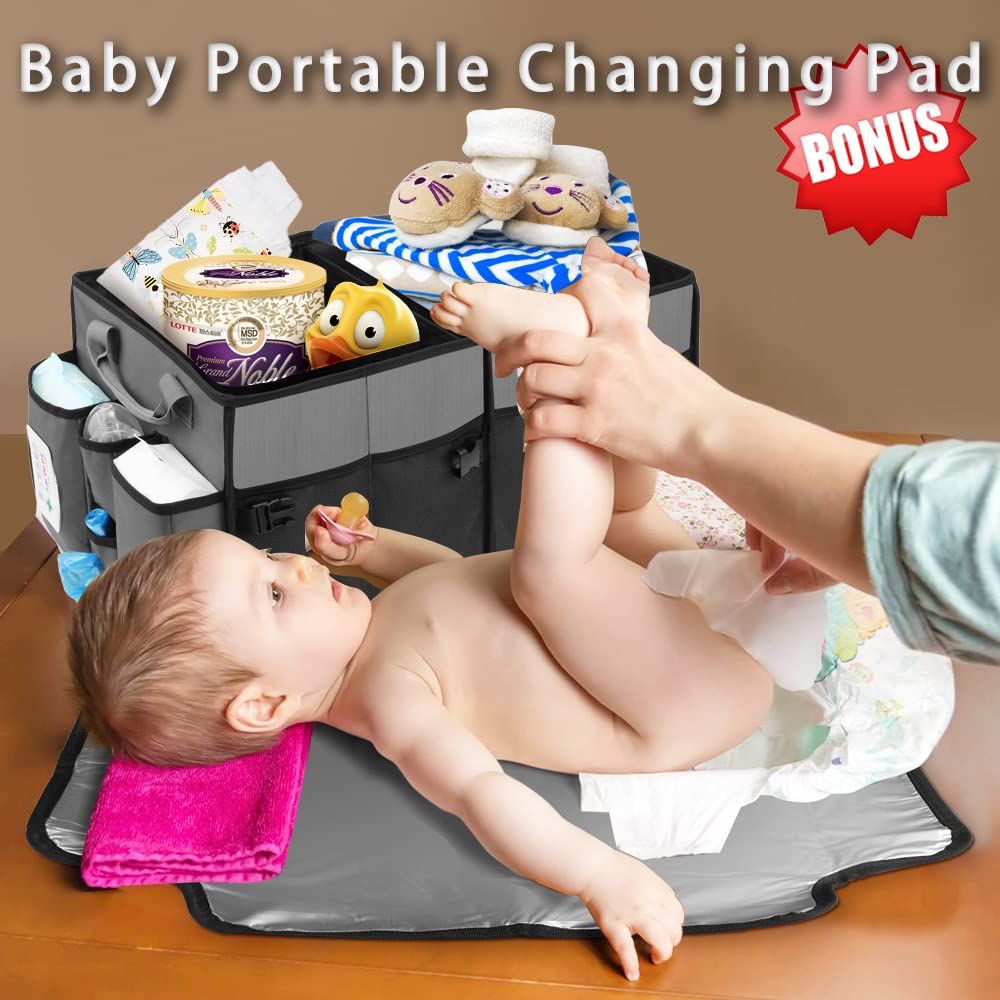 Collapsible Trunk Organizer & Diaper Changing Station, Baby Diaper Caddy Organizer With Movable Dividers, Easy-To-Reach For Back