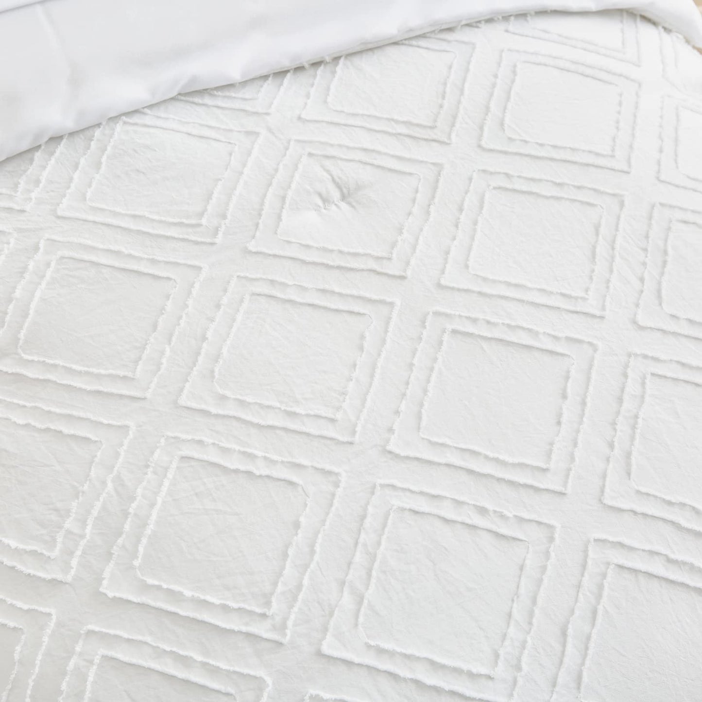 4 Pieces Tufted Toddler Bedding Set Solid White Jacquard Tufts, Soft And Embroidery Shabby Chic Boho Bohemian Design For Baby Bo