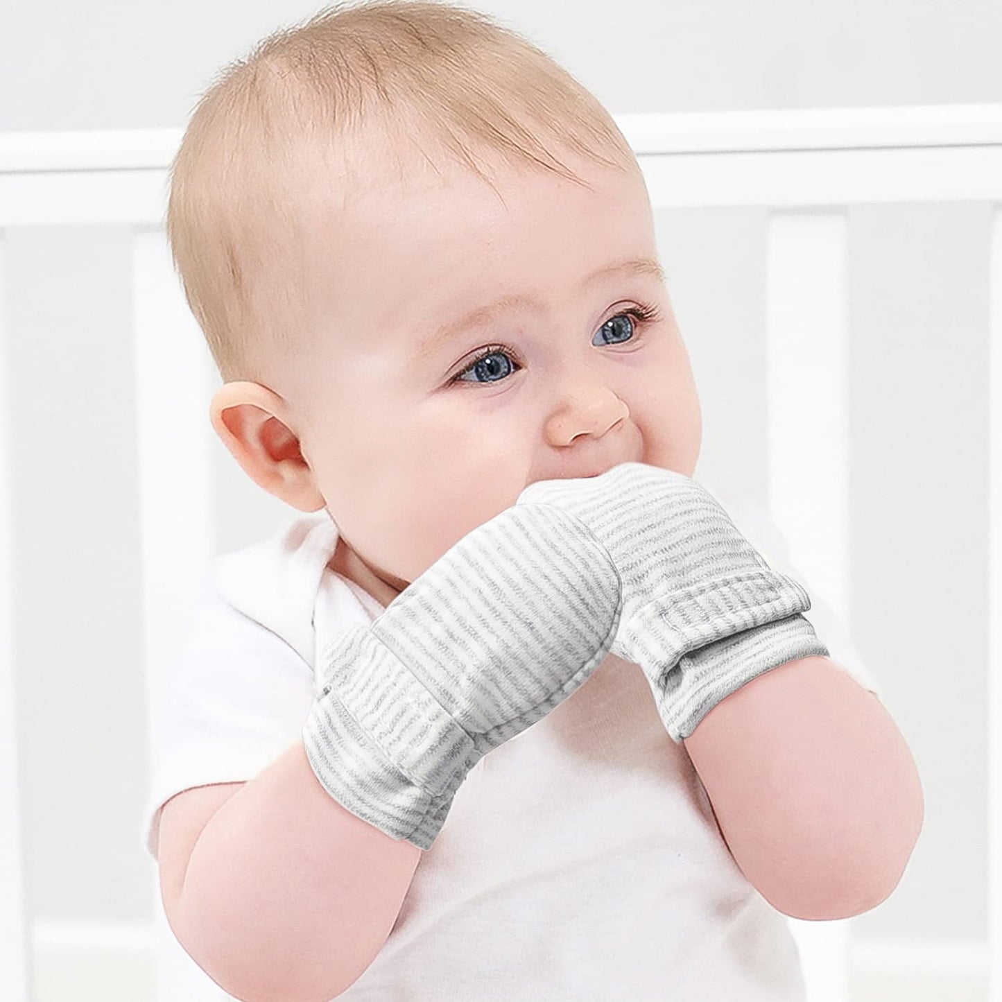 Newborn Baby No Scratch Mittens Stay On, 100% Cotton Breathable, Adjustable Infant Gloves For Baby Boys Girls Mittens (Pink/Gary