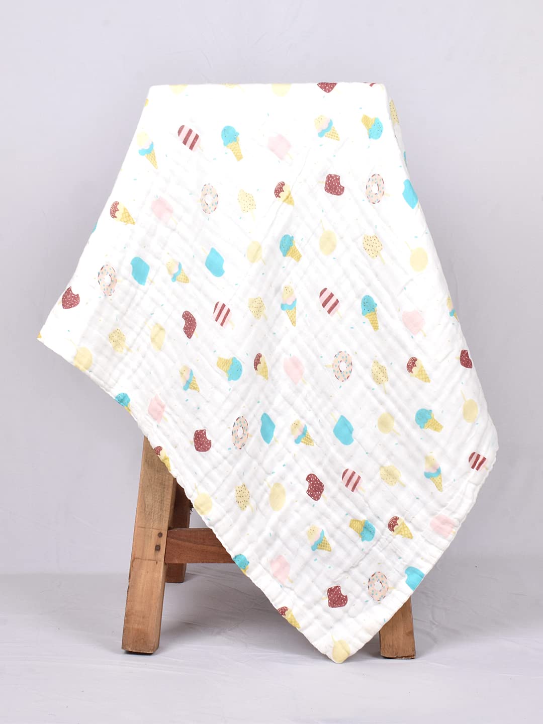 MOMS HOME Baby Super Soft Absorbent Muslin 6 Layer Towel Cum Blanket  Multicolor (Ice Cream)