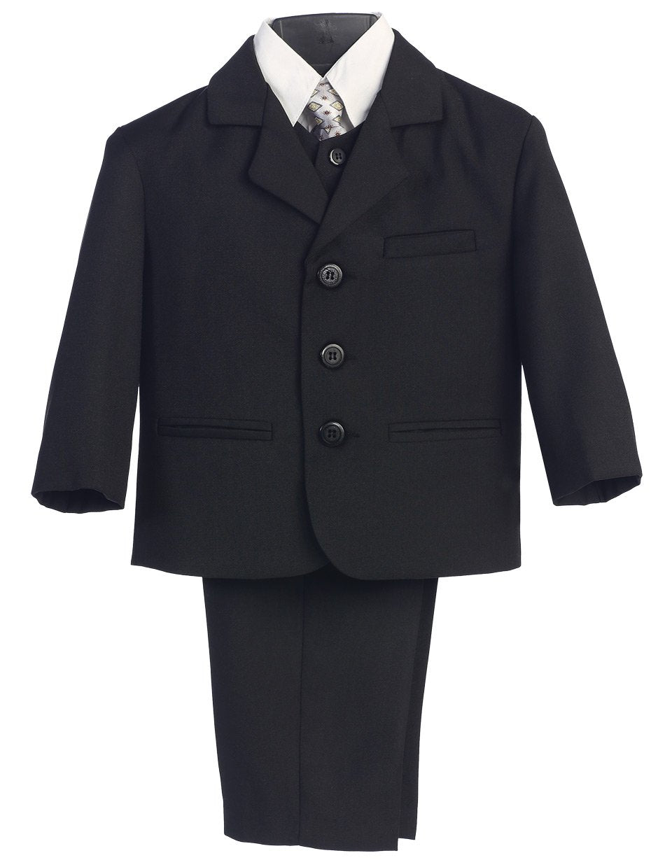 5 Piece Black Suit With Shirt, Vest, And Tie - Size 5