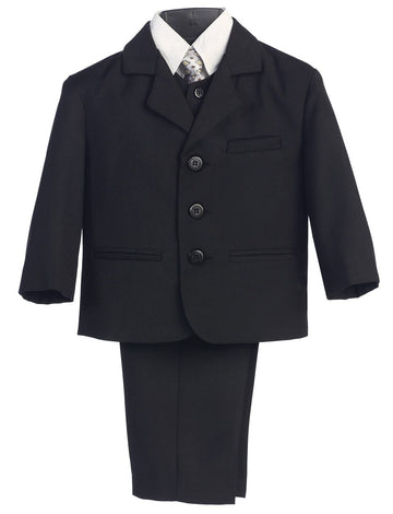 5 Piece Black Suit With Shirt, Vest, And Tie - Size 5