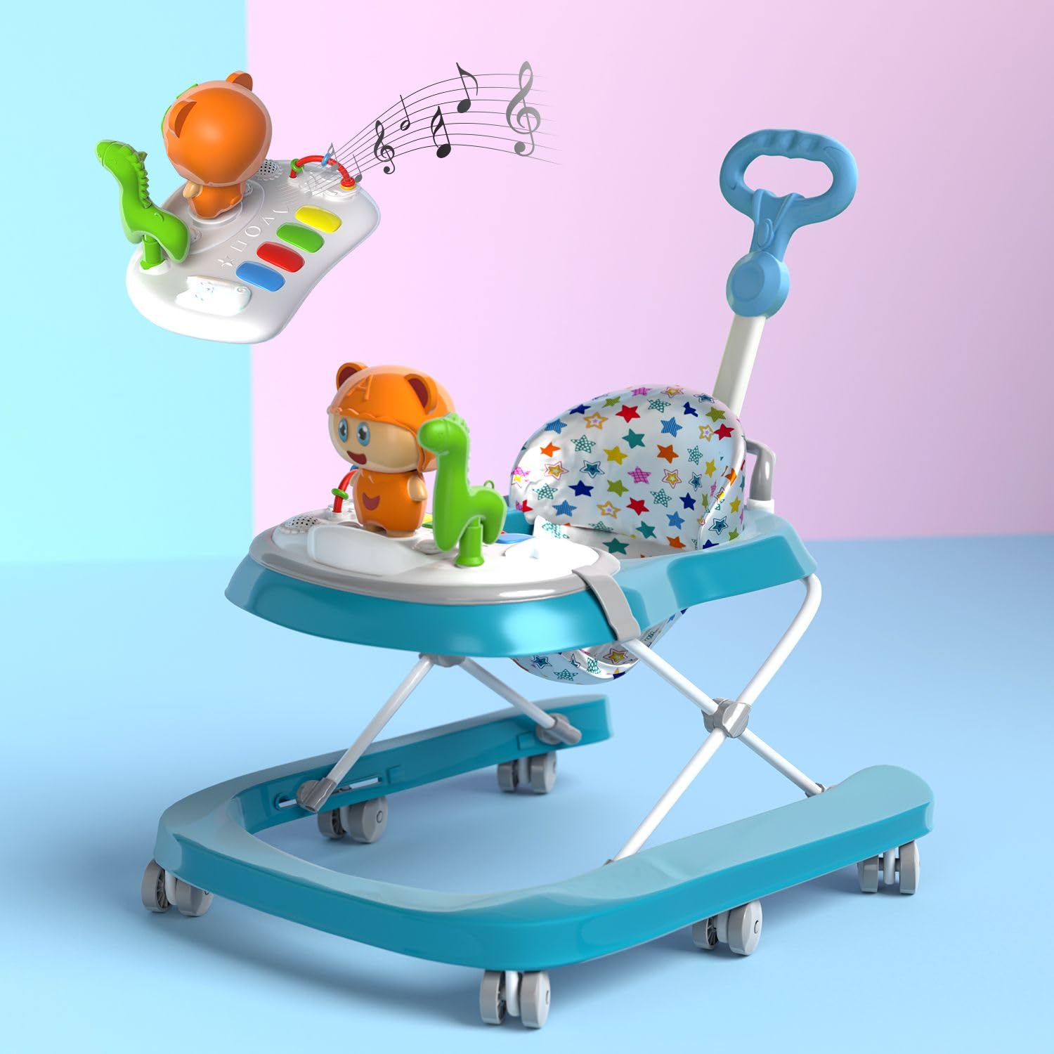 Lifelong Cuppy Baby Walker 3 In 1 For 618 M | Stride Walker | 3 Height Adjustable Design With Parental Handle, Detachable Music