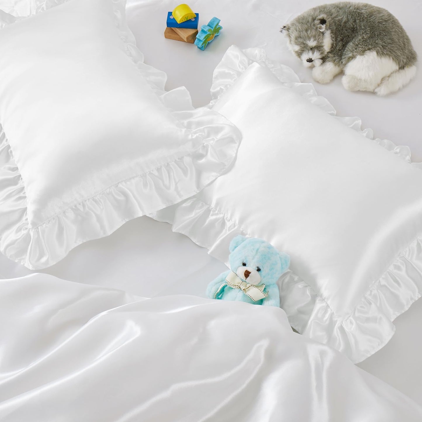 Entisn Ruffle Satin Toddler Pillowcase Set Of 2, 13 X 18 Inch Toddler Silky Pillow Covers With Envelope Closure, Anti Wrinkle So