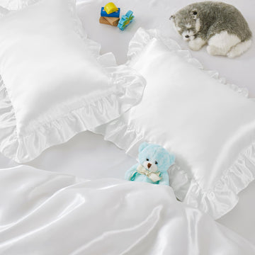 Entisn Ruffle Satin Toddler Pillowcase Set Of 2, 13 X 18 Inch Toddler Silky Pillow Covers With Envelope Closure, Anti Wrinkle So