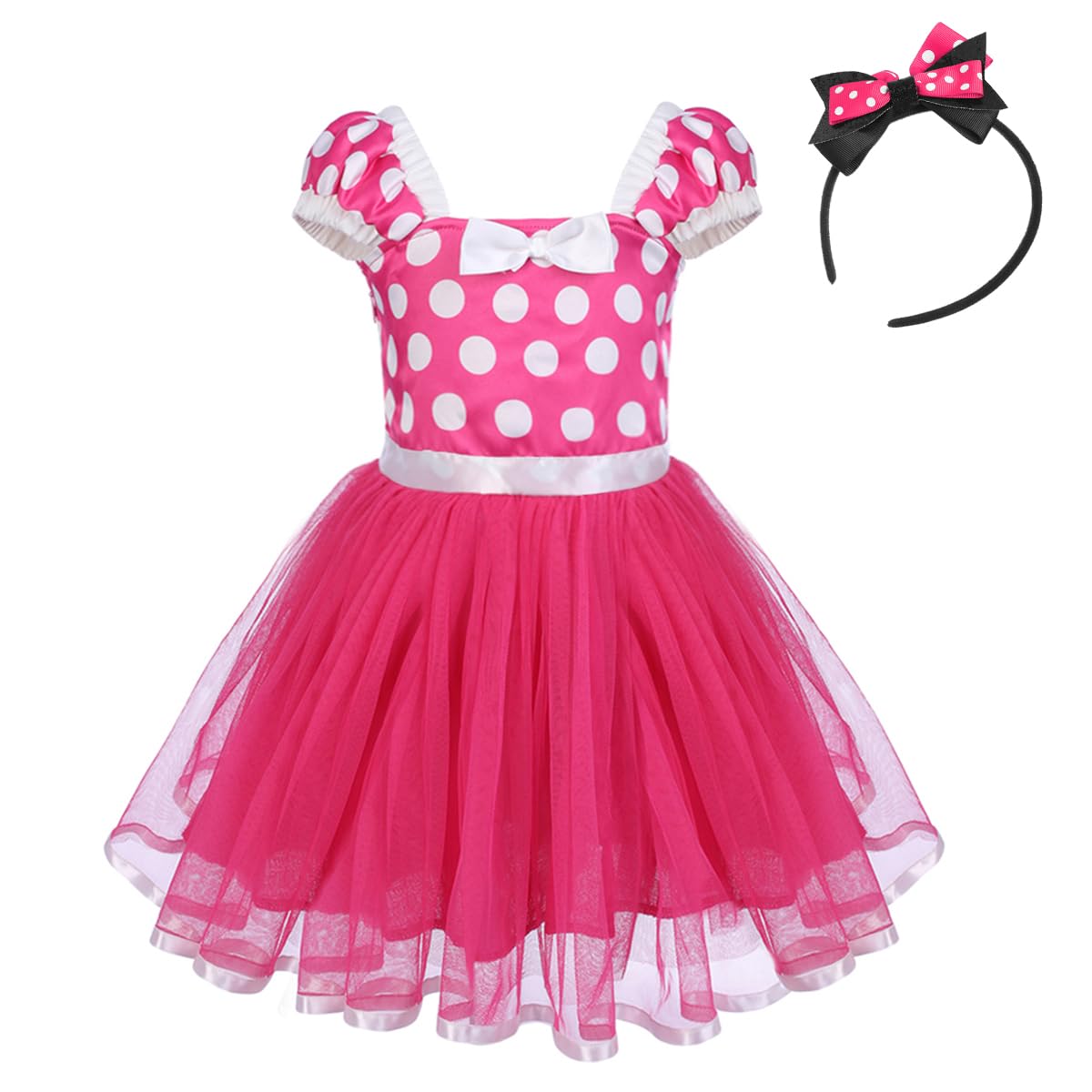 Ibtom Castle Toddlers Girls' Polka Dots Christmas Birthday Princess Leotard Costume Tutu Dress Up Bows Ears Headband Rose+3D Ear