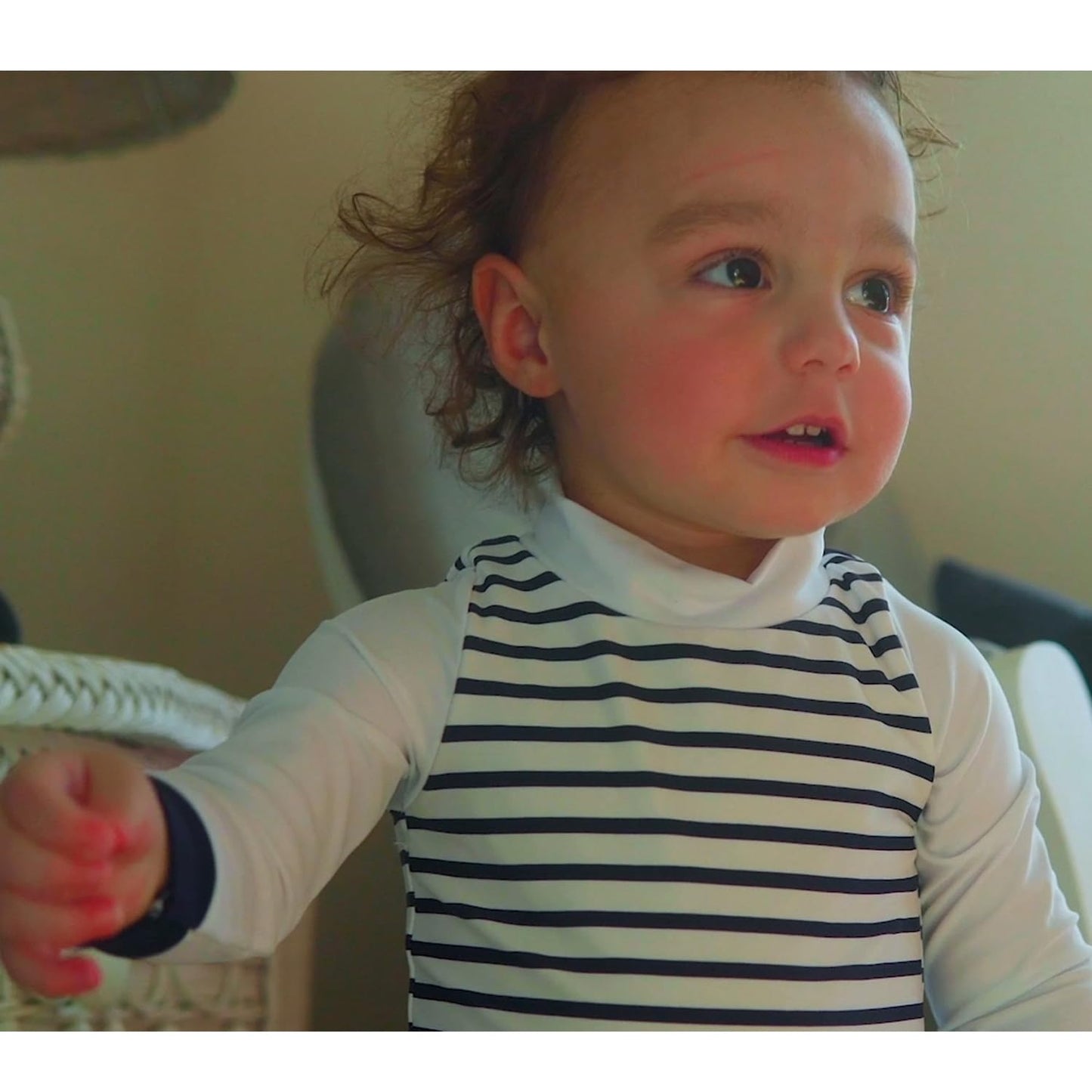 Infant Swimsuit Boy One Piece Rashguard With Hat Upf 50+ Sun Protection ,Blue Stripes,3-6 Months