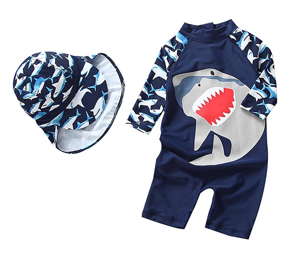 Yober Baby Boys Kids Swimsuit One Piece Toddlers Zipper Bathing Suit Swimwear With Hat Rash Guard Surfing Suit Upf 50+ Fba Navy,