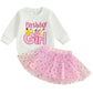 Kayotuas Toddler Baby Girl Birthday Outfit Birthday Girl Shirt and Tutu Skirt Set Cake Smash Outfits 2 Piece Fall Dresses (White