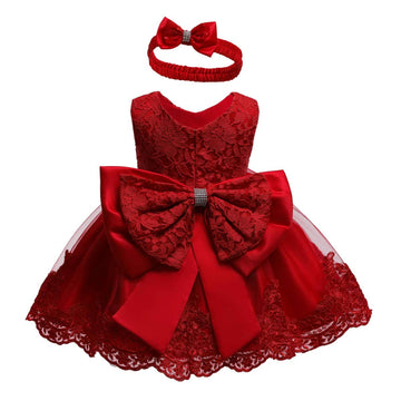 Little Girls Baptism Christening Lace Embroidery Dresses Toddler Wedding Bridesmaid Tutu Dress(Red,100)