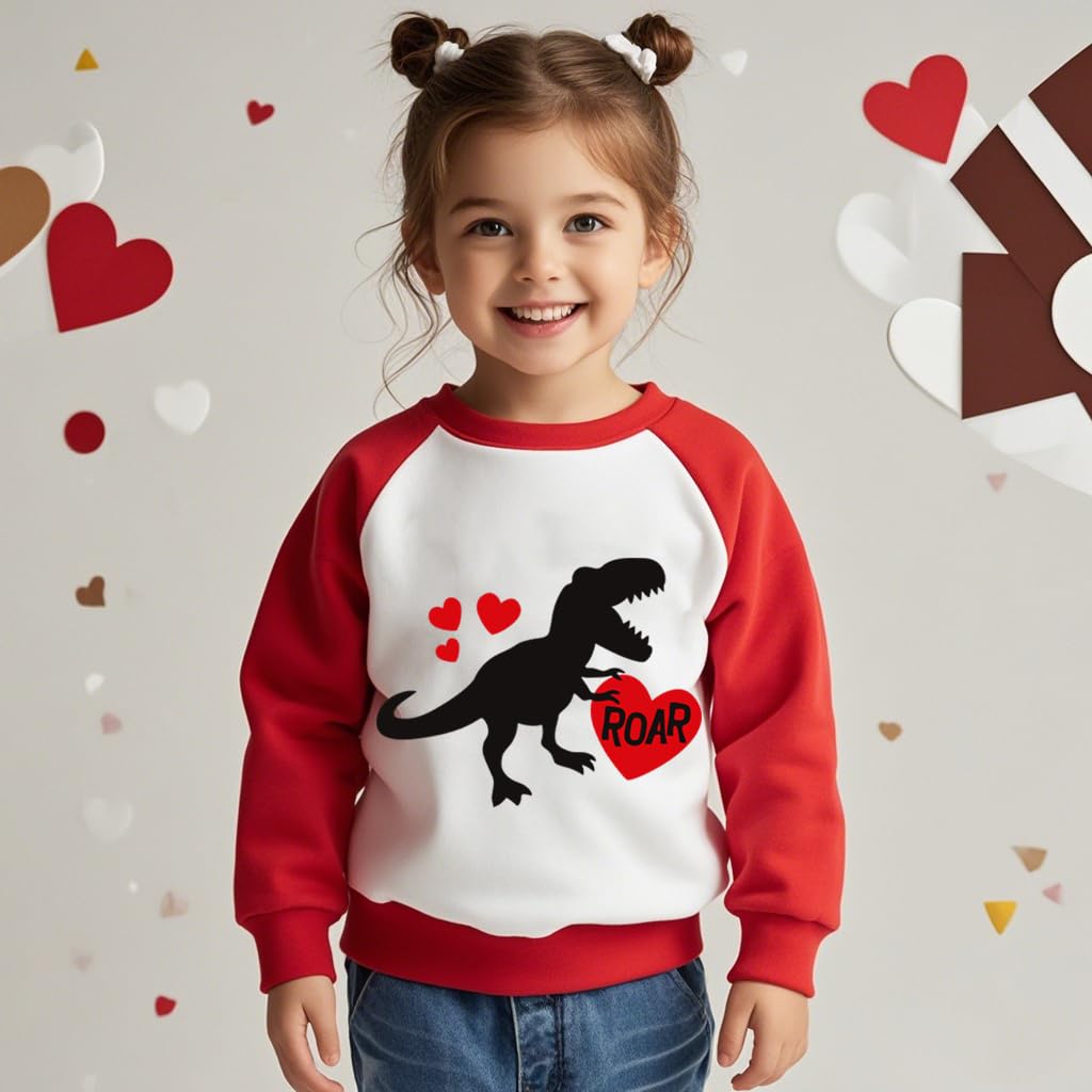 Xfsjgna Valentines Sweatshirts 4T Boys Girls Valentine'S Day Dinosaur Heart Graphic Shirt Toddler Kids Long Sleeve Tops Red