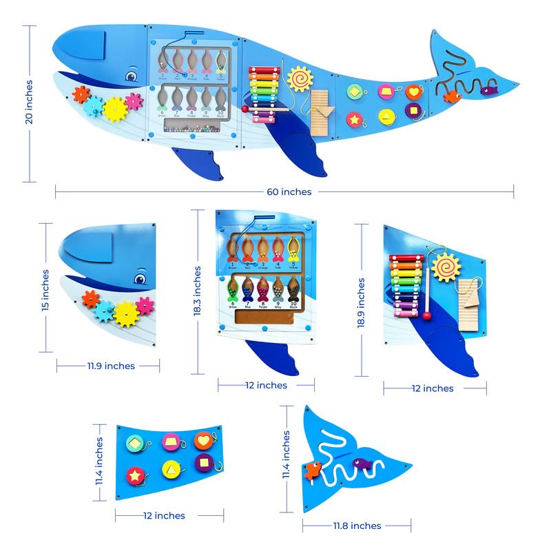 Molcey Whale Sensory Wall Panel for Kids, Includes Removable Theme Stickers, Busy Board Wall Toys for Toddlers, Activity Perfect