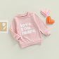 Beqeuewll Baby Girl Valentines Day Outfit Love You More Letter Crewneck Sweatshirt Baby Long Sleeve Sweater Tops Spring Clothes