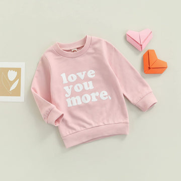 Beqeuewll Toddler Girl Valentines Day Outfit Love You More Letter Crewneck Sweatshirt Little Girls Long Sleeve Sweater Tops (Pin