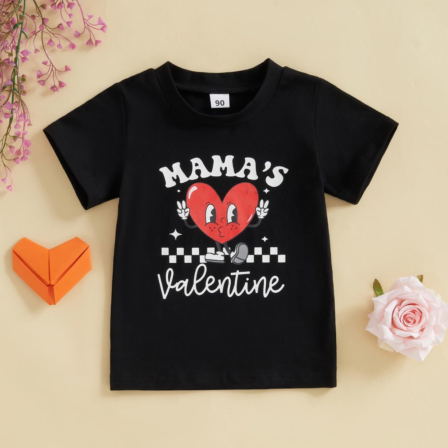 Kids Toddler Baby Boys Girls Valentine'S Day T-Shirt Mama'S Valentine Love Heart Short Sleeve Top (Black, 4-5 Years)