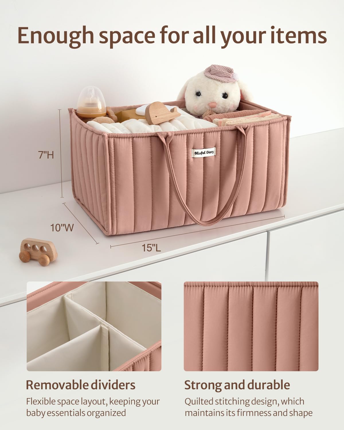 Blissful Diary Baby Diaper Caddy Organizer, Baby Shower Basket For Girls, Gift For Newborn Essentials, Baby Registry Must Have,