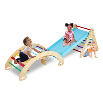 Gome Toddler 5In1 Play Gym With Ramp & Detachable Arch, Indoor Climbing Triangle Set For Sliding Or Rocking