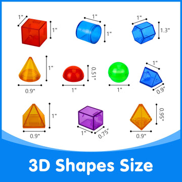 Odoorgames 60 Pieces 3D Shapes for Teaching - Geometric Solids for Kids,Light Table Manipulatives,Translucent Toy for Light Tabl