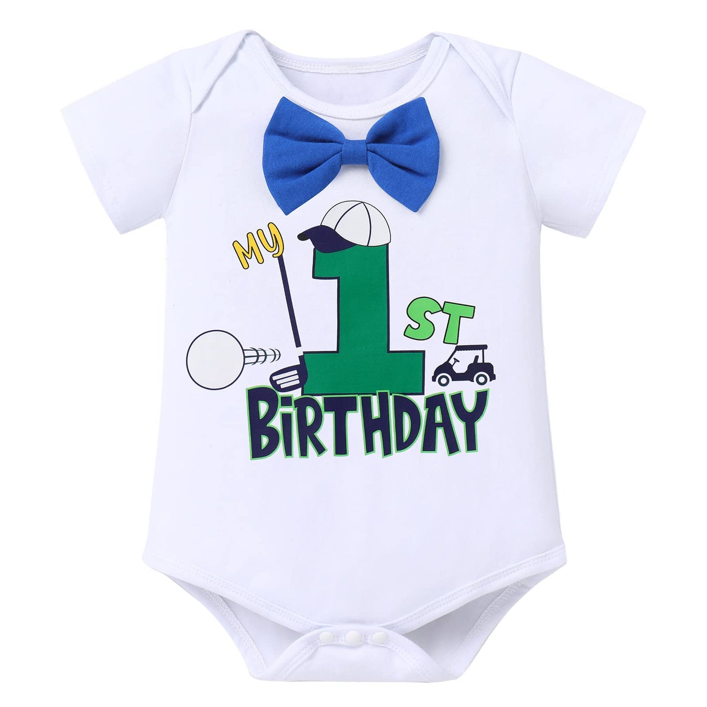 Odasdo Baby Boy My First 1St Birthday Smash Cake Outfit Golf Sports Party Supplies Bow Tie Romper Shorts Suspenders 3Pcs Set For