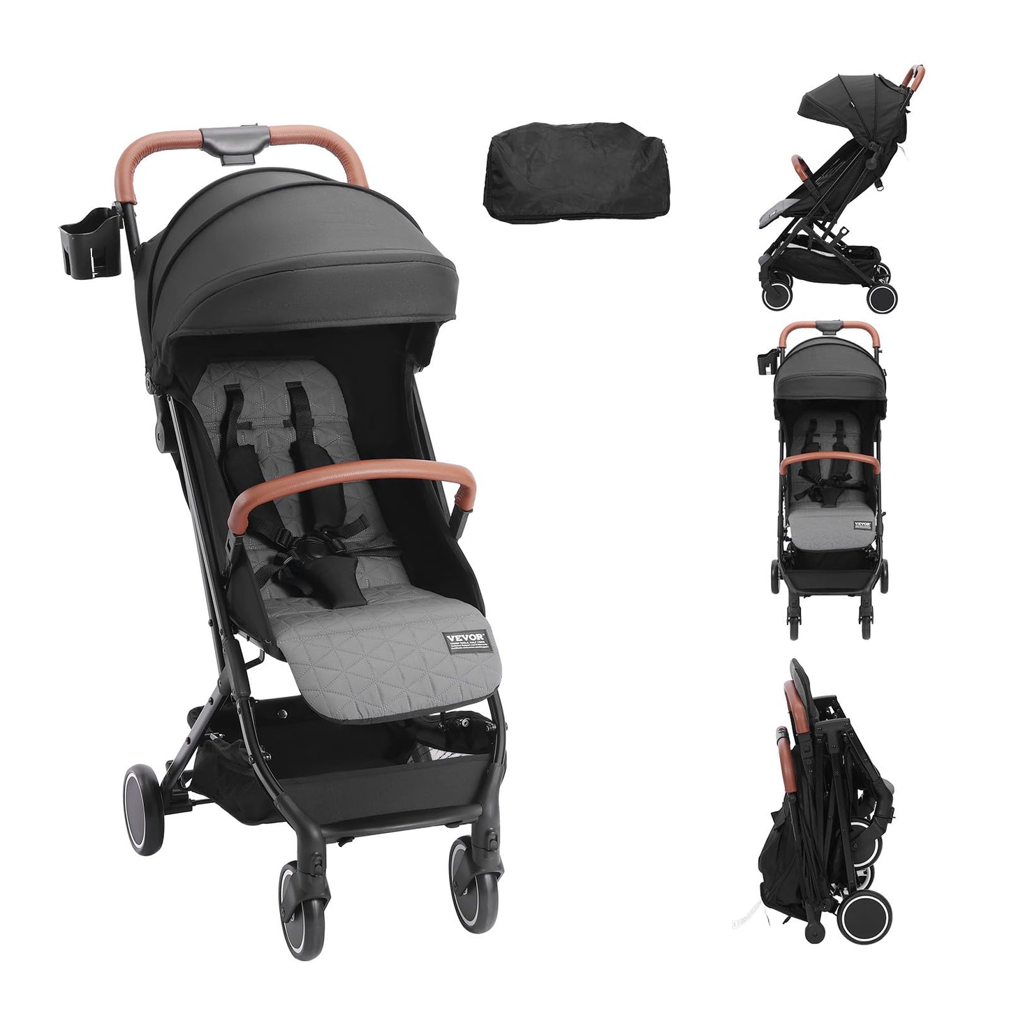 Vevor Standard Baby Infant Stroller, Toddler Stroller With 95-150 Adjustable Backrest & & 0/90Adjustable Footrest & One-Click Fo