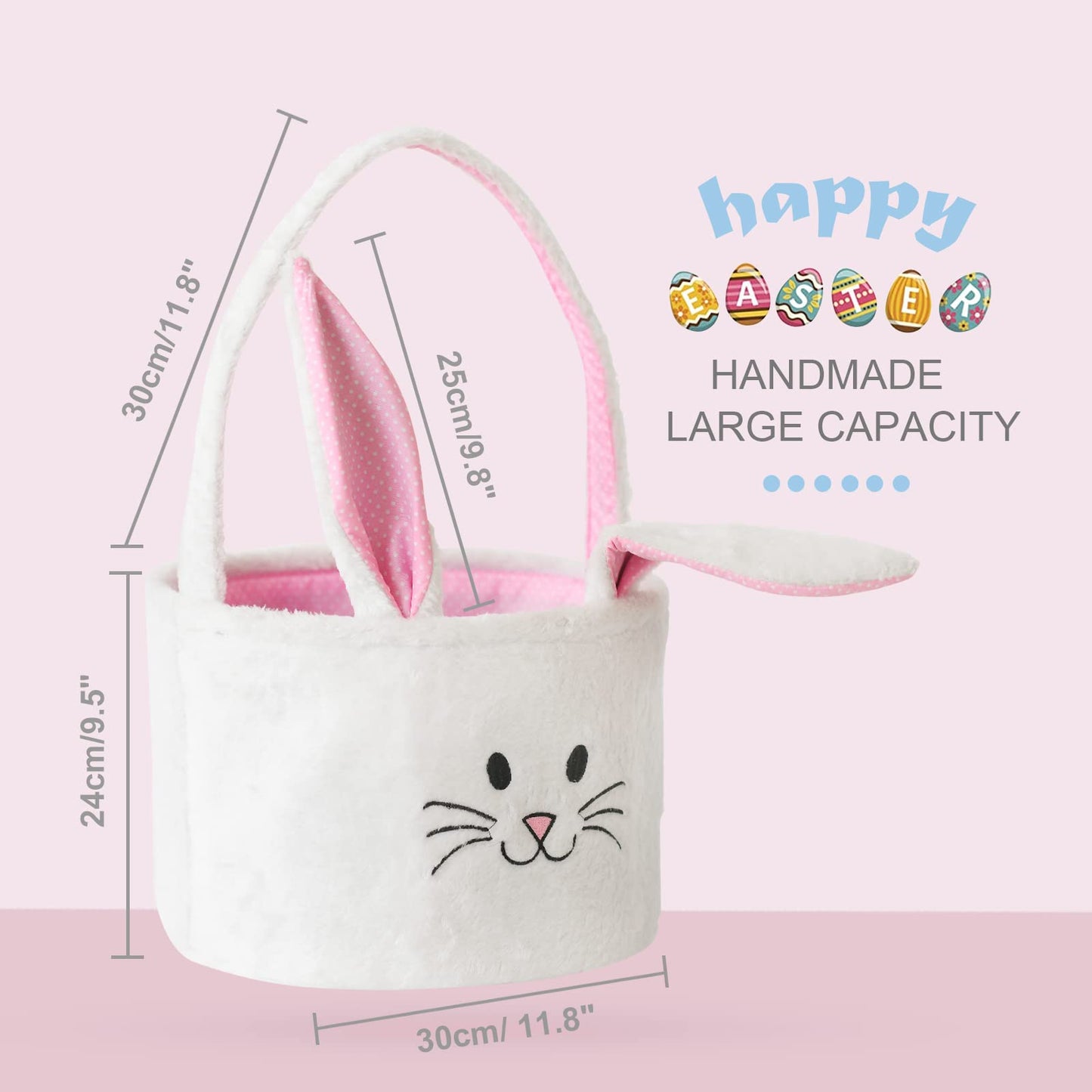 Inough Easter Basket For Kids, Fluffy Bunny Easter Baskets For Boys Girls, Easter Gifts Basket With Foldable Ears, Baby Bags For