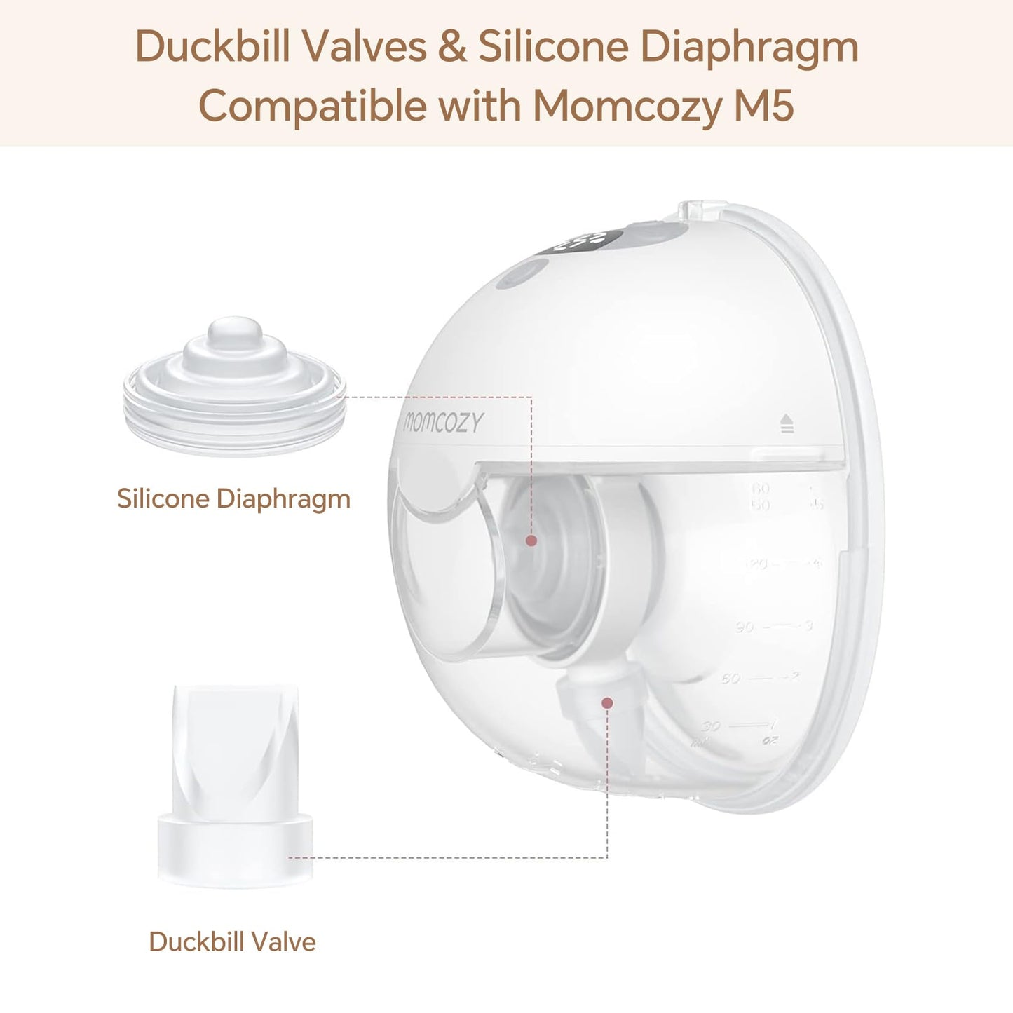 Mompmuir 4Pcs Duckbill Valves & 2Pcs Silicone Diaphragm Compatible With Momcozy M5 Wearable Breast Pump Parts, Replacement Parts