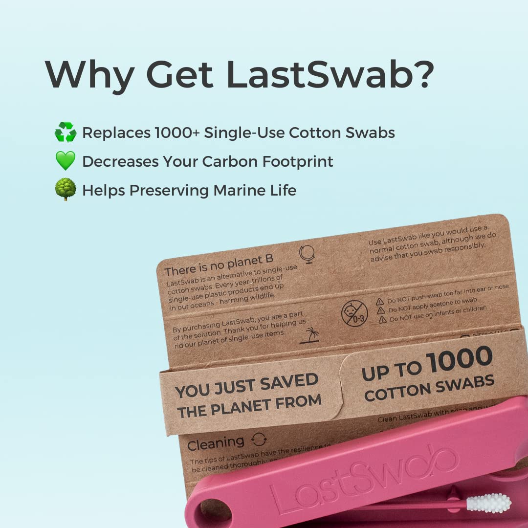 Lastswab Reusable Cotton Safety Swabs For Baby Ear Cleaning - The Sustainable And Sanitary Alternative To Single-Use Q Tips - Ea