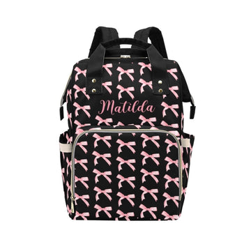 Workvalor Pink Bow Personalized Diaper Baby Bag with Custom Name - Custom Baby Tote Backpack for Mom, Unique Gift for New Parent