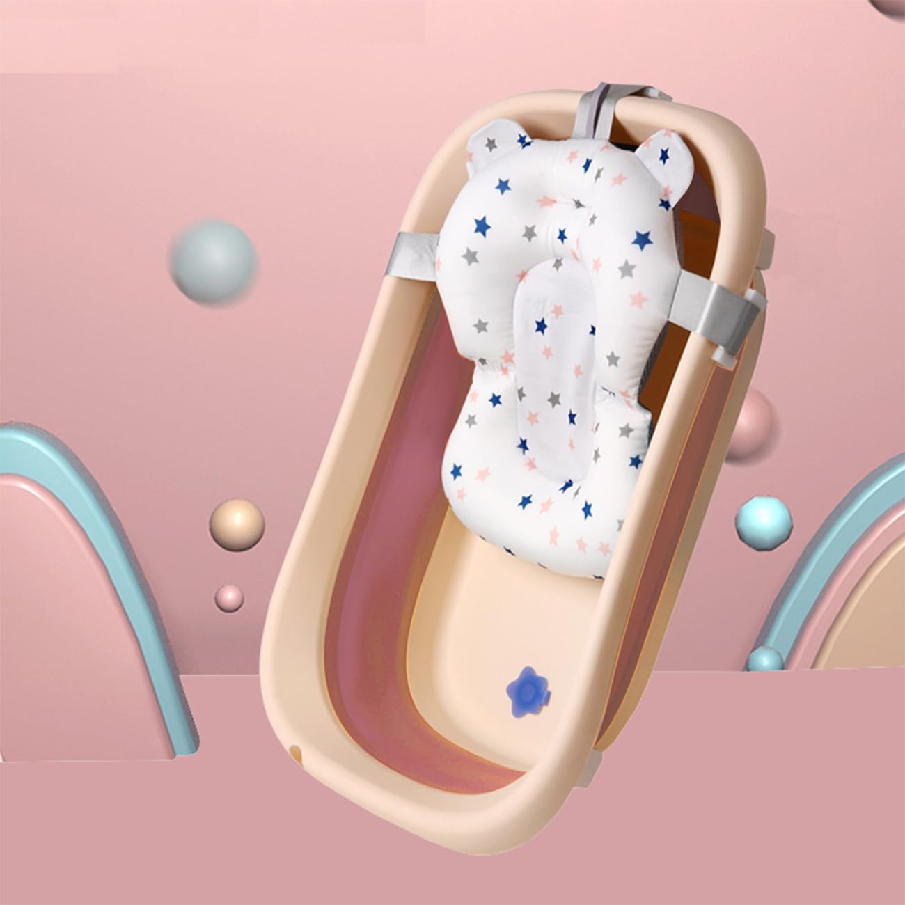 Collapsible Baby Bathtub With Bath Pad Large Baby Bathtub Portable Bathtub With Drain Hole Folding Bathtub With Water Temperatur