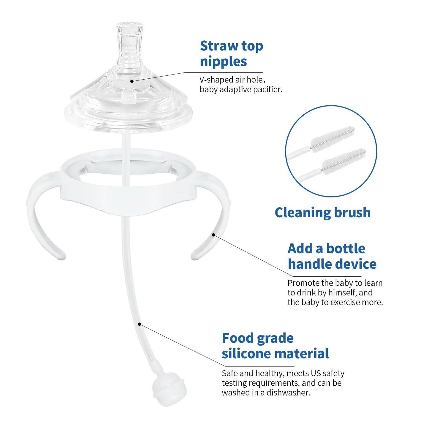 Straw Cup Soft Spout Conversion Kit For Philips Avent Natural Baby Bottle, Bottle Handles And Weighted Straw (4 Pack)