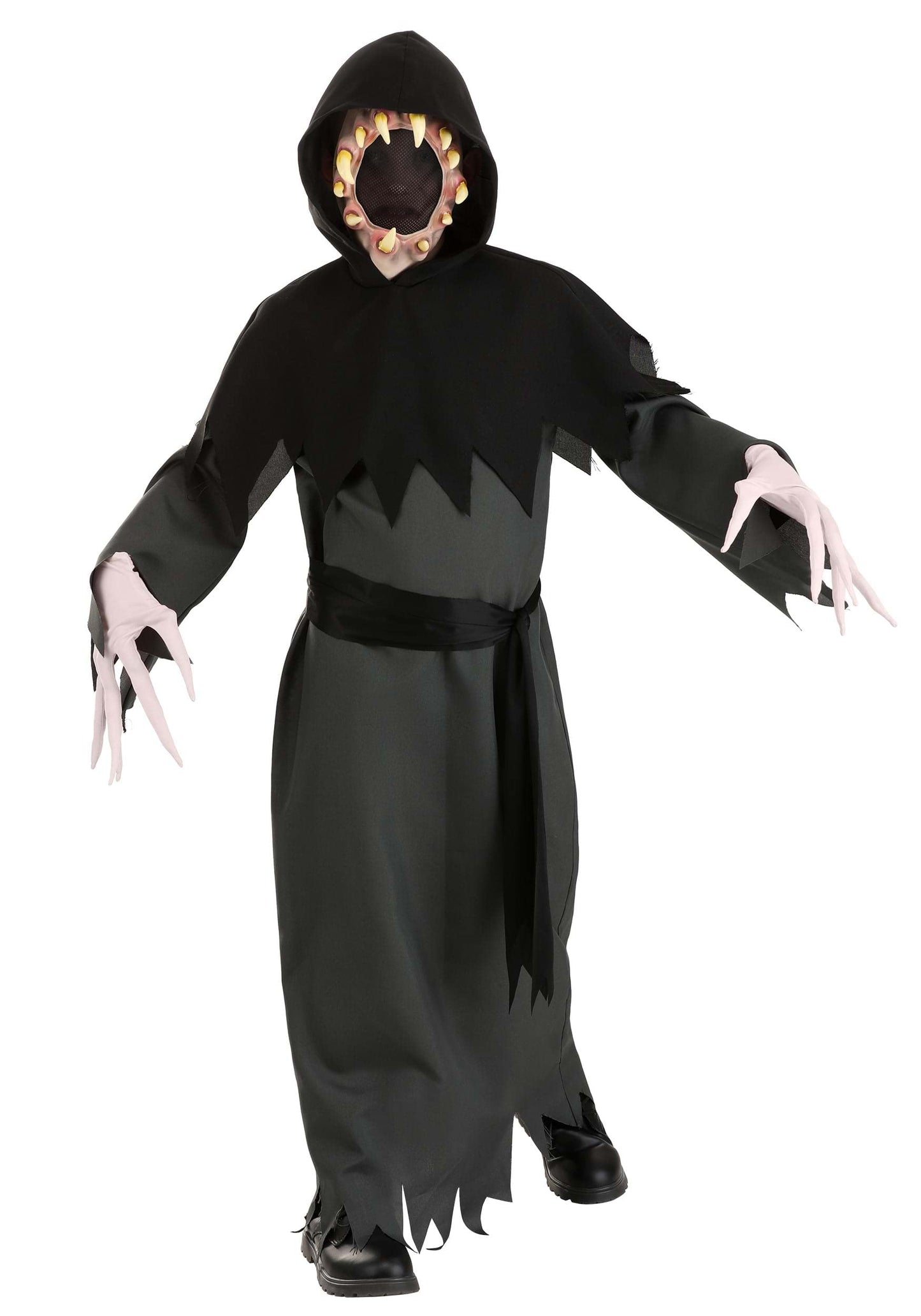 Faceless Nightmare Kid's Costume | Hooded Robed Toothy Maw Monster Mask for Kids Halloween Costume