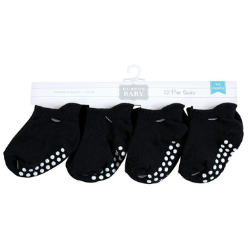 Hudson Baby Unisex Baby Non-Skid No-Show Socks, Black, 12-24 Months
