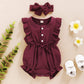 Younger Tree Toddler Baby Girl Ruffled Sleeveless Romper Casual Summer Jumpsuit Cotton Linen Clothes (Button-Red, 18-24 Months)