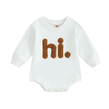 Visgogo Newborn Infant Baby Boy Oversized Romper Sweater Onesie Coming Home Outfit Neutral Clothes (White-Hi, 0-3 Months)