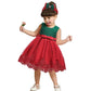 Little Girls Christmas Embroidery Lace Dresses Infant Easter Halloween Wedding Formal Event Dress(Red Green,120) 5-6 Years