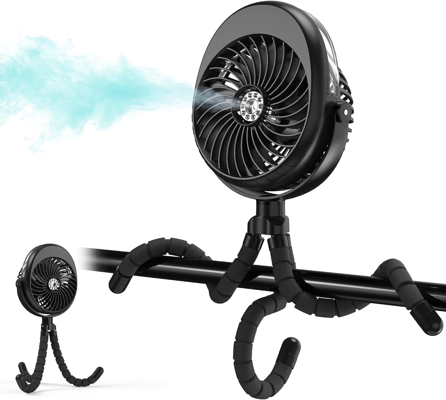 Comlife Misting Baby Stroller Fan, 270 & 360 Pivoting Portable Fan, Battery Operated Usb Fan, Handheld Misting Fan, With Flexibl