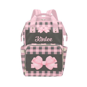 Workvalor Personalized Bow Pink Diaper Bag Backpack with Name - Custom Baby Travel Tote for Mom or Dad, Nursing Bag for Girls, S