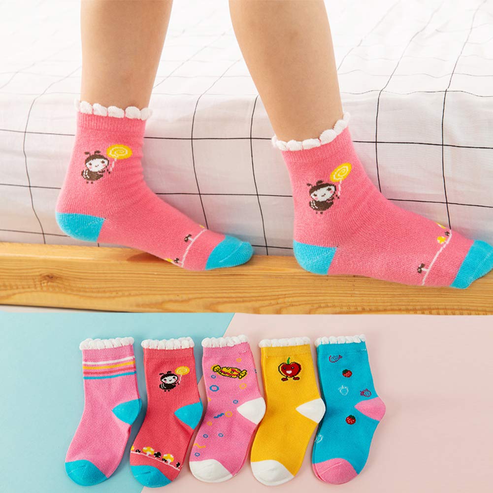 Zumou Toddler Kids Little Girls Cute Cotton Crew Socks 10 Pack (S (1-2T) / Toddler, Cute)