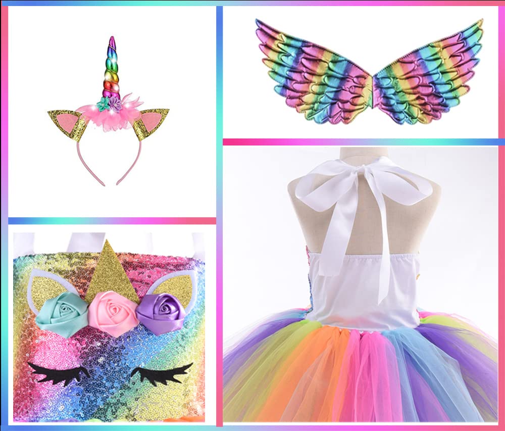 Unicorn Birthday Party Decorations Dress For Girls Gifts For 5 6 Years Old Led Light Up Princess Costume Halloween Christmas Out