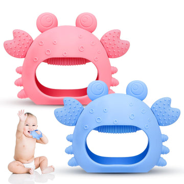 Anboor 2 Pack Baby Teething Toys,Silicone Teethers for Babies 0-6 Months Anti Dropping Hand Teether,Infant Baby Chew Toys for Te
