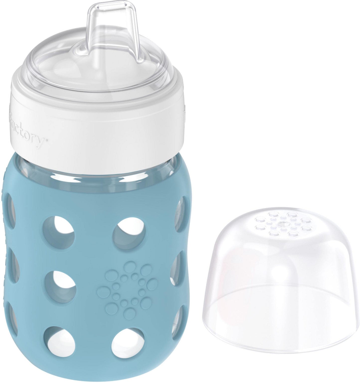 Lifefactory 8-Ounce Wide Neck Glass Baby Bottle With Protective Silicone Sleeve And Sippy Spout, Denim (Lg2251Wde4)