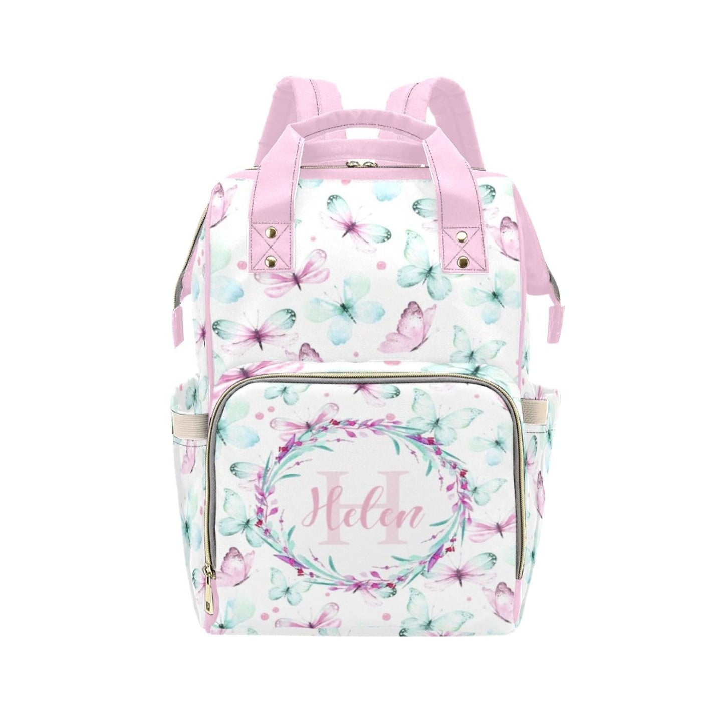 Personalized Diaper Bag Backpack for Women, Custom Name Nursing Mommy Daypack, Diaper Bag for Girls Boys, New Mom Gifts (Butterf