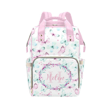 Personalized Diaper Bag Backpack for Women, Custom Name Nursing Mommy Daypack, Diaper Bag for Girls Boys, New Mom Gifts (Butterf