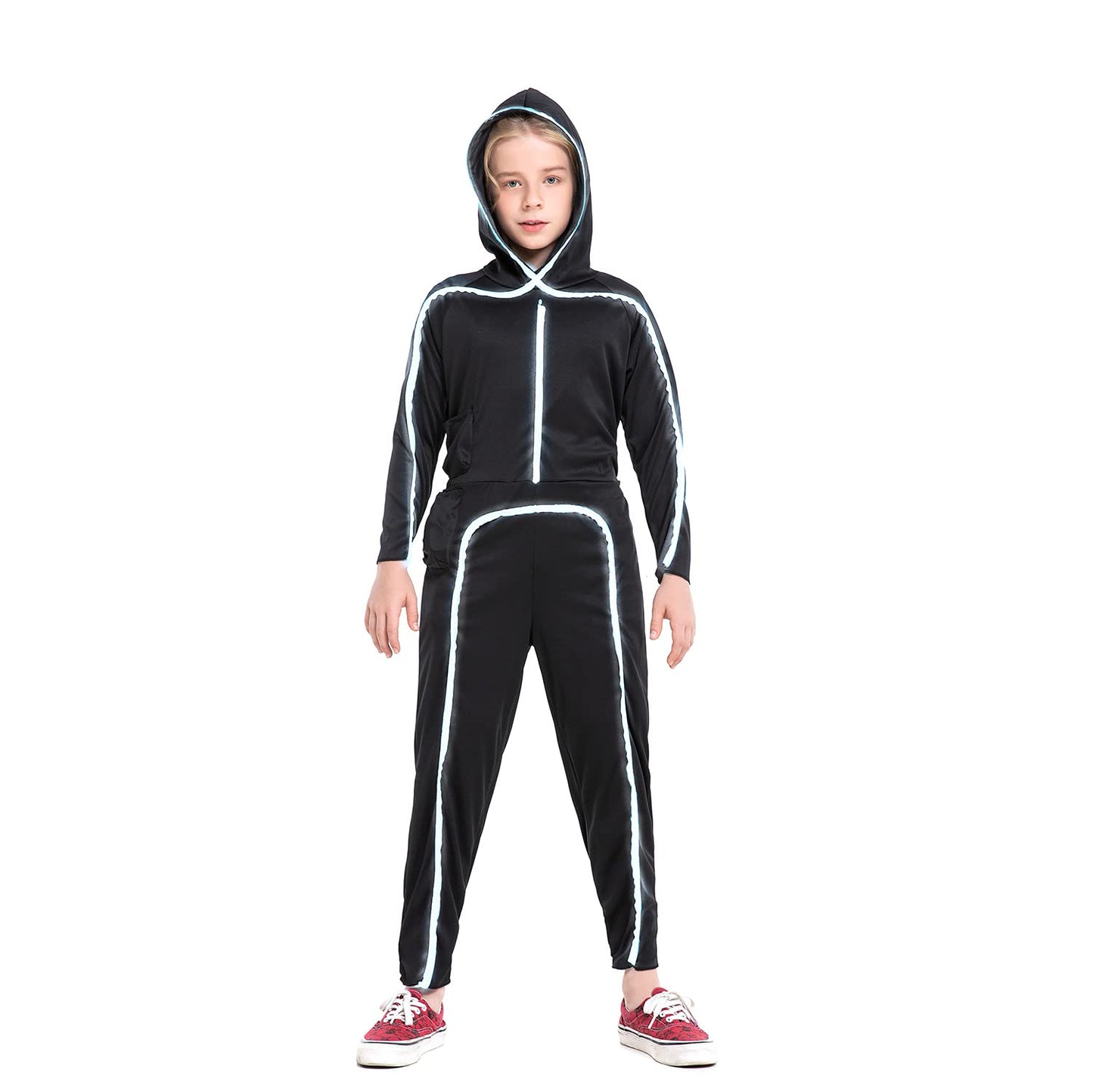 Hsctek Light Up Stick Figure Costume Kids, Led Stick Man Costumes Child Boys Girls, Halloween Glow In Dark Stickman Cosplay Yout