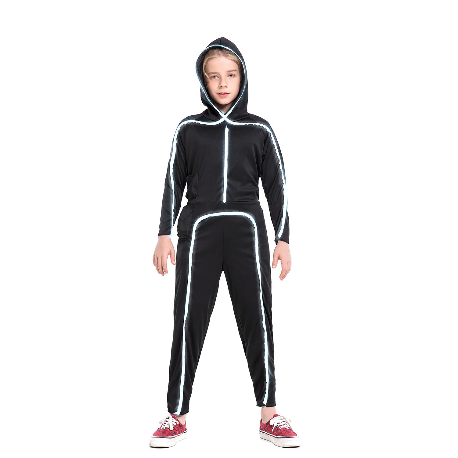 Hsctek Light Up Stick Figure Costume Kids, Led Stick Man Costumes Child Boys Girls, Halloween Glow In Dark Stickman Cosplay Yout