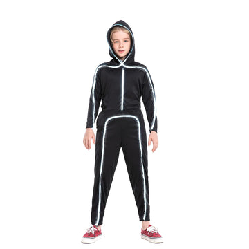 Hsctek Light Up Stick Figure Costume Kids, Led Stick Man Costumes Child Boys Girls, Halloween Glow In Dark Stickman Cosplay Yout