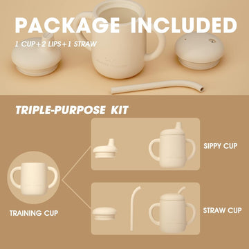 Cuddle Campus Sippy Cups 7Oz, [4 In 1] Baby Cups, Shatterproof Silicone Straw Cup,Open Cup For 6M, 6M+,6-12 Months,1/1+ Year Old