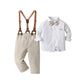 Boarnseorl Baby Boys Gentleman Outfits Pants Sets,Infant Shirt + Pants + Bow Tie + Suspenders,12-18M