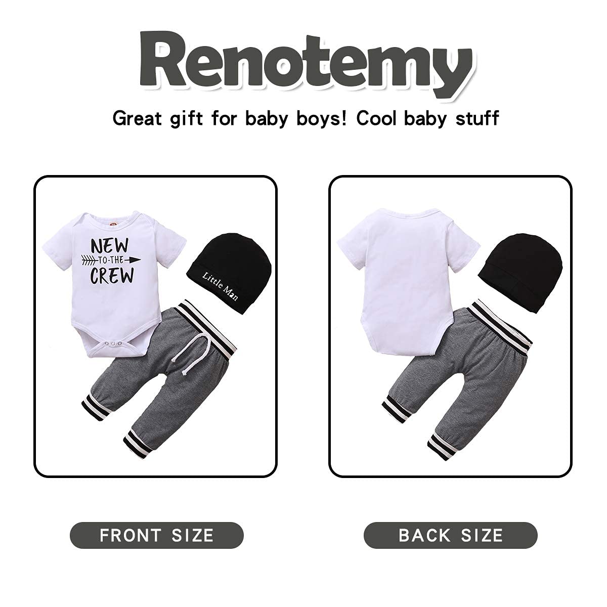 Renotemy Baby Boy Summer Clothes Short Sleeve New To The Crew Toddler Boy Clothes Outfits Boy Outfits 12-18 Months Gray